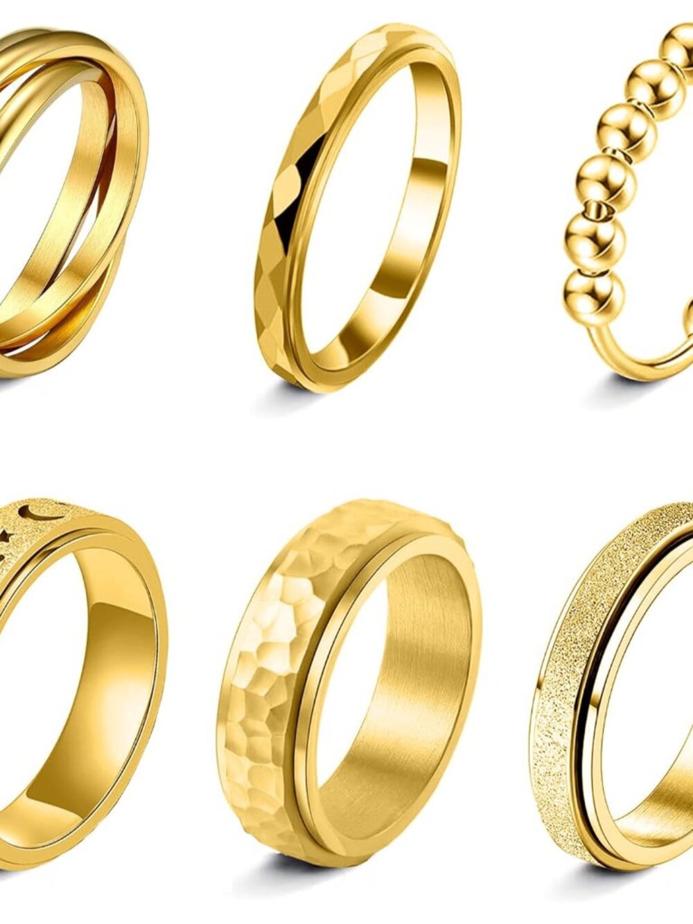 Fidget Rings For Anxiety 6pcs Stainless Steel Spinner Ring Anti Anxiety Ring Spi